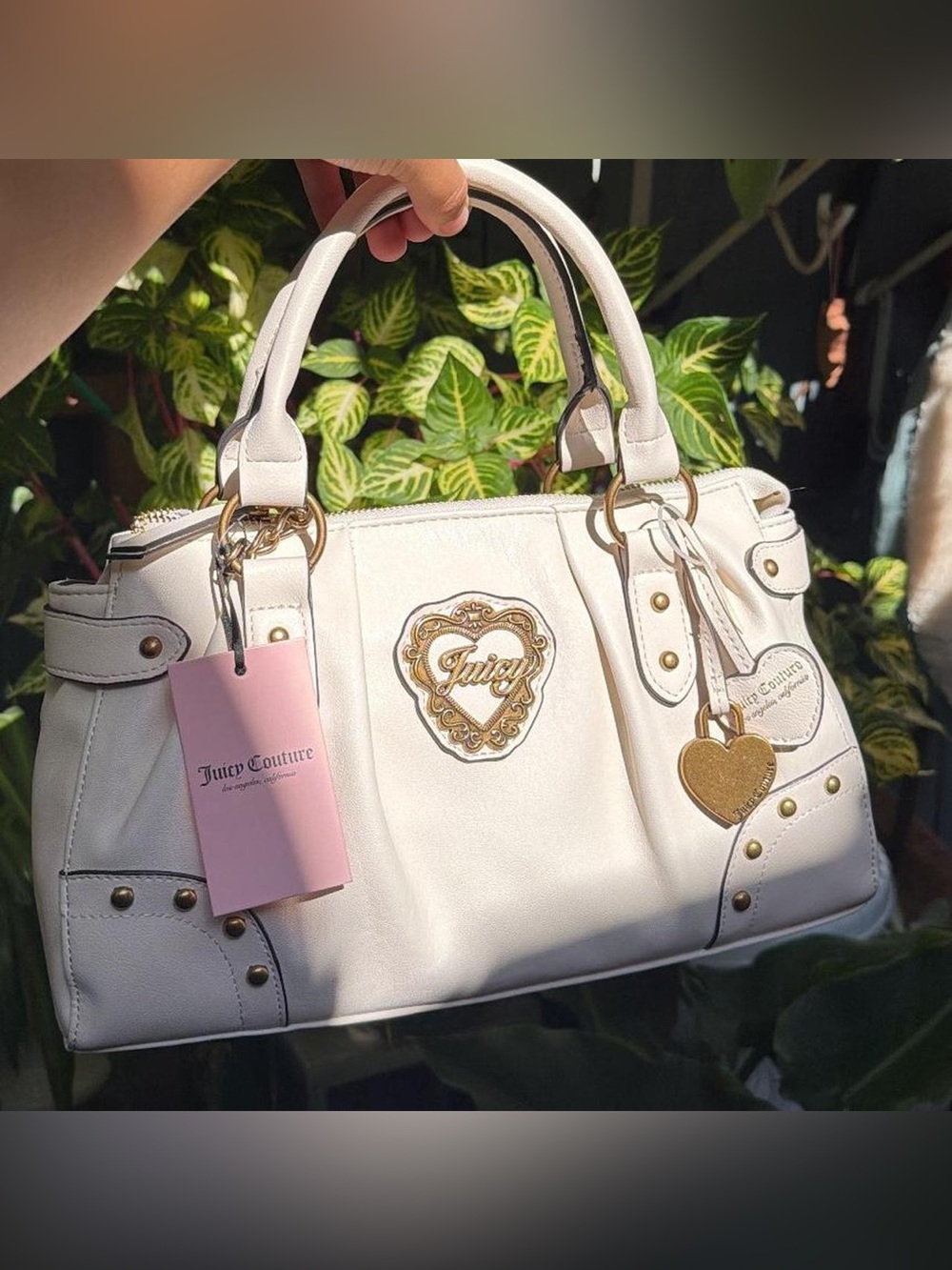 Juicy Couture White Leather Satchel with Gold Accents